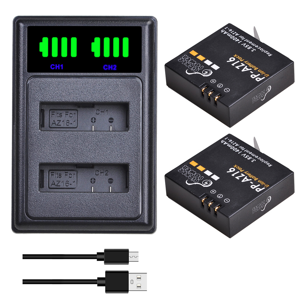 Action Camera Battery Charger Dual Pack - 1400mAh بطارية AZ16-1/شاحن مزدوج ل شاومي