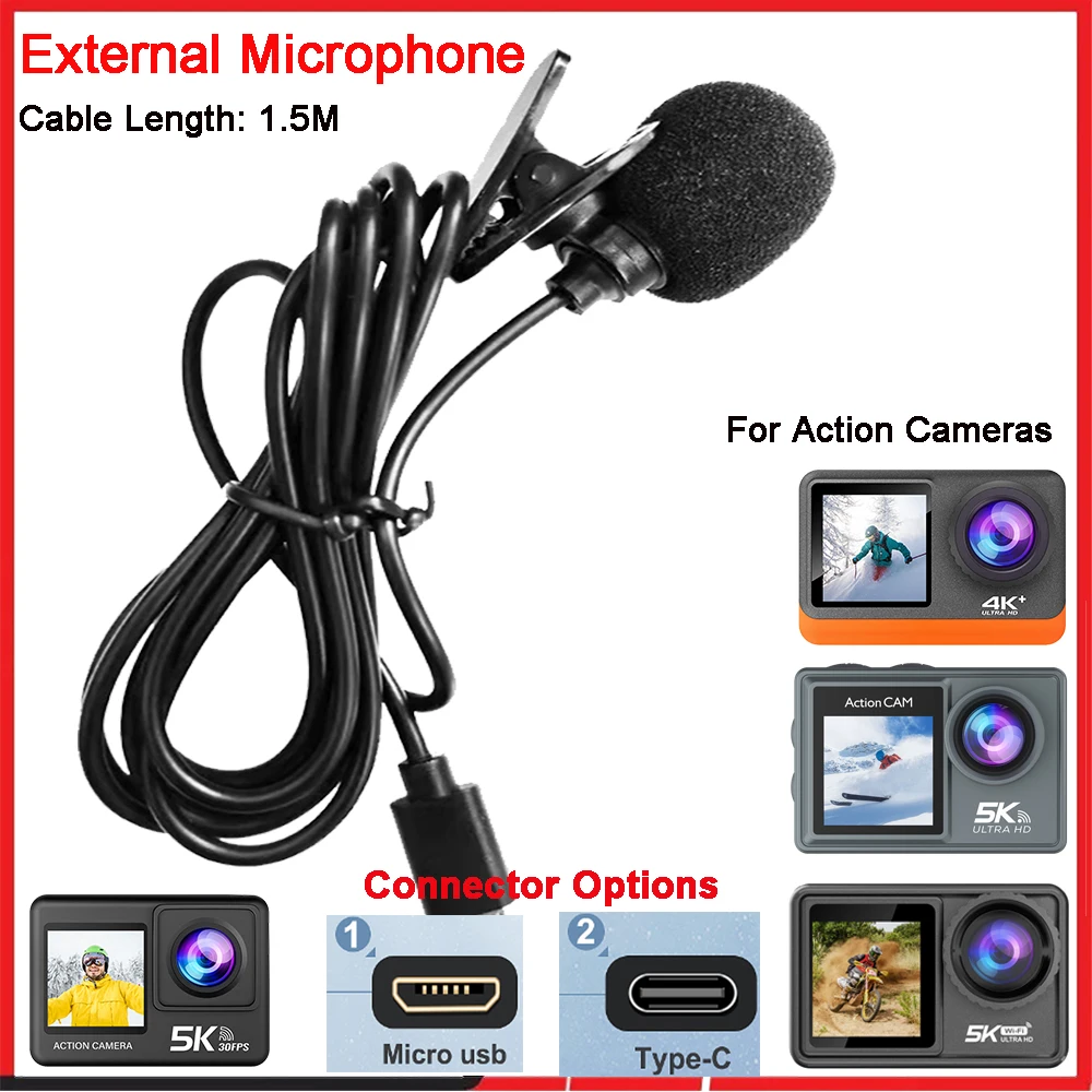 Action Camera External Microphone Usb - ميكروفون خارجي عالي الجودة لكاميرا Go