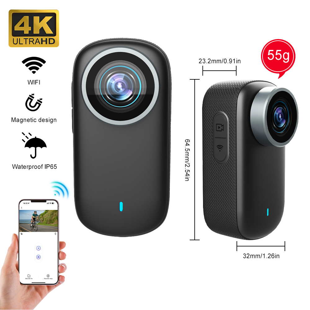 Action Camera Waterproof 30M Without Case - واي فاي 4K كاميرا الإبهام الصغيرة
