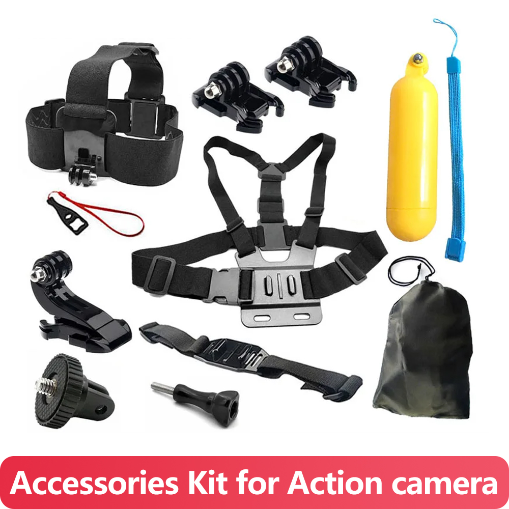 Action Camera Floating Handle Grip - مجموعة الملحقات: حزام للصدر والرأس، مقبض