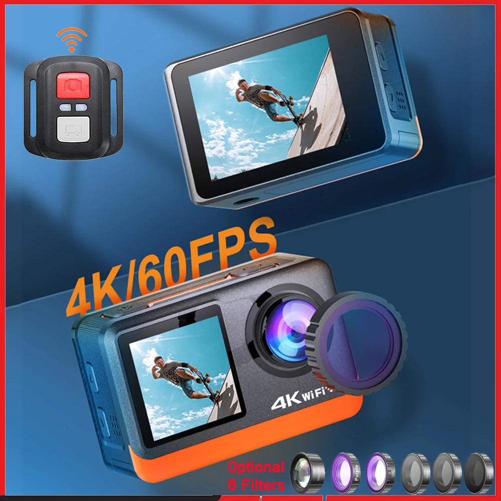 Action Camera 4K 60Fps Dual Screen - كاميرا الحركة 2 بوصة تعمل باللمس