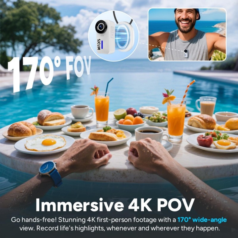 كاميرا SJCAM C110+ مع قلادة، ك - مراجعة Action Camera Waterproof 30M Without Case وسعره