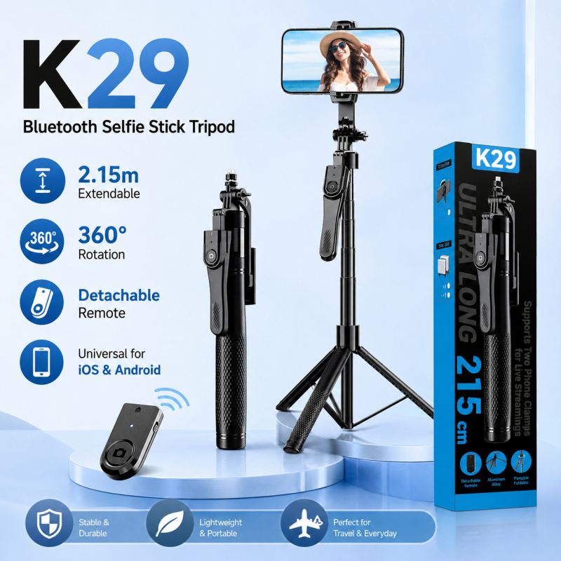 عصا سيلفي بلوتوث بطول 2 متر مع - مراجعة Action Camera Selfie Stick Invisible وسعره