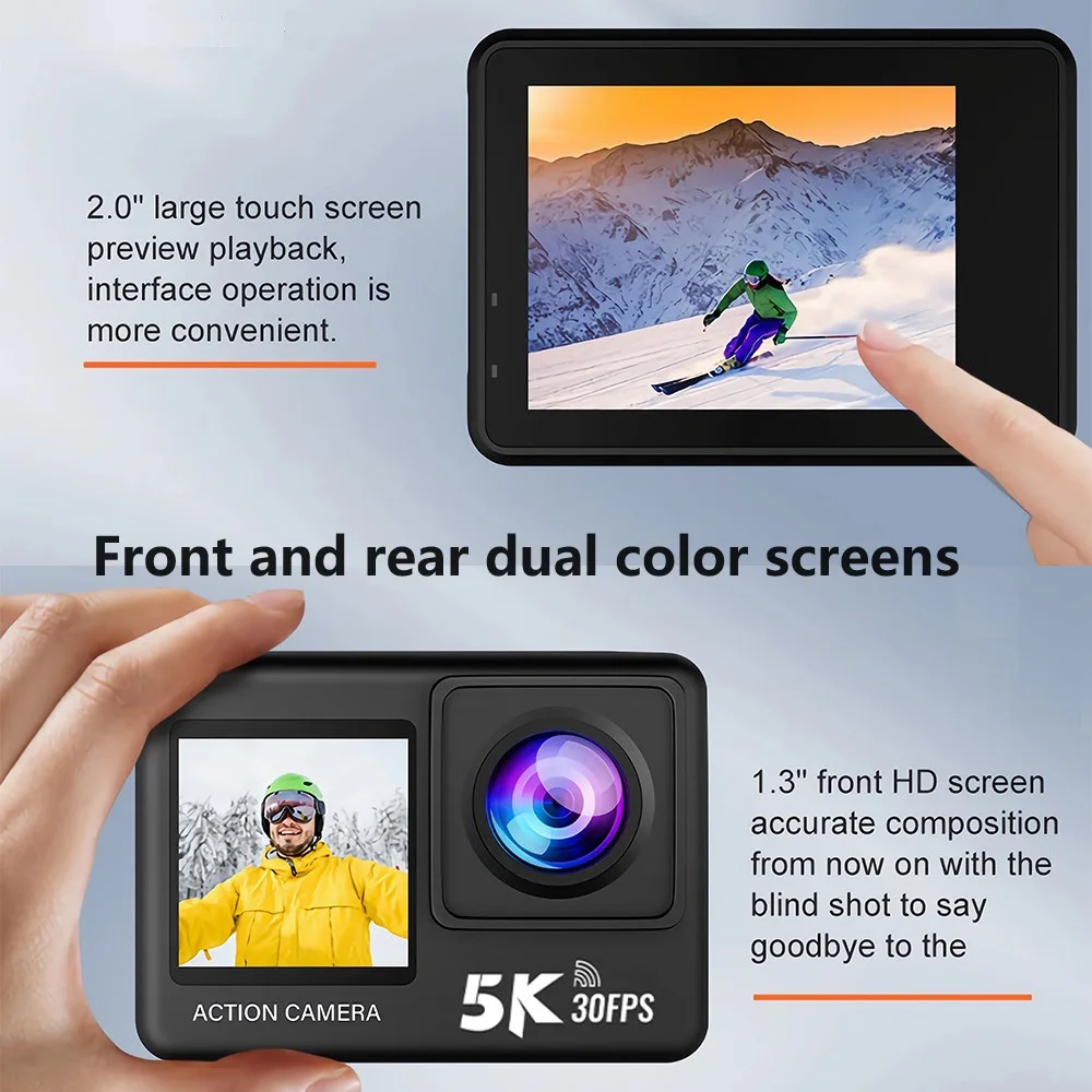 كاميرا الحركة 5K 4K60fps شاشات - مراجعة Action Camera 4K 60Fps Dual Screen وسعره