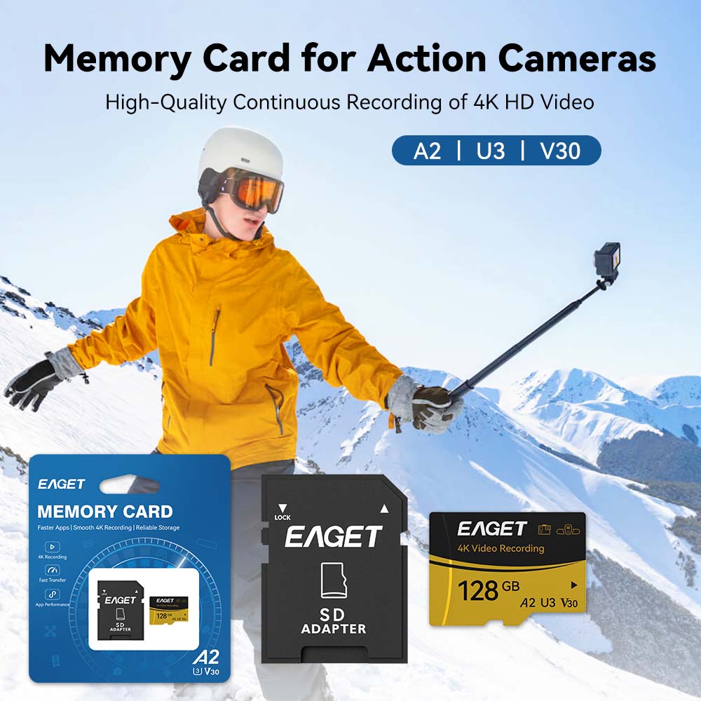 بطاقة ذاكرة EAGET TF Micro SD  - مراجعة Action Camera Micro Sd Card 128Gb V30 وسعره