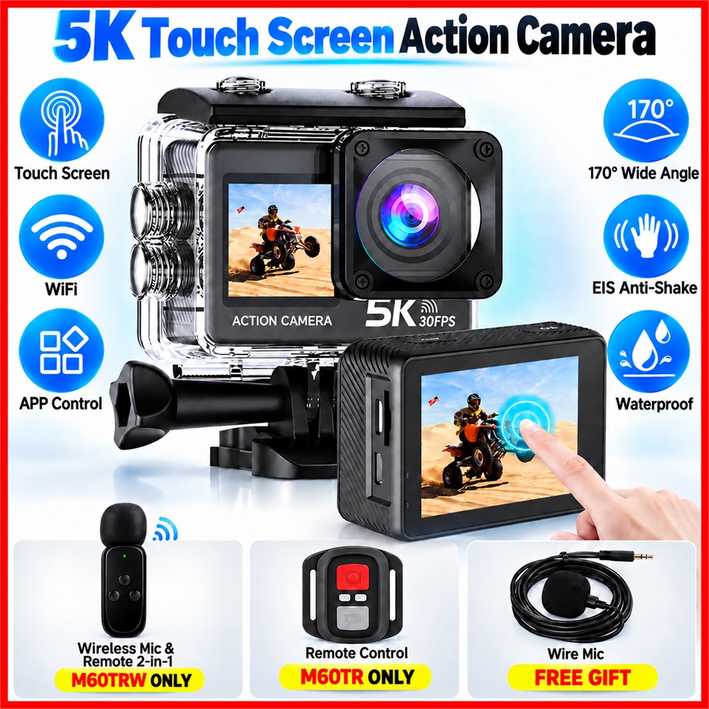 كاميرا الحركة 5K 4K60FPS EIS 4 - مراجعة Action Camera 4K 60Fps Dual Screen وسعره