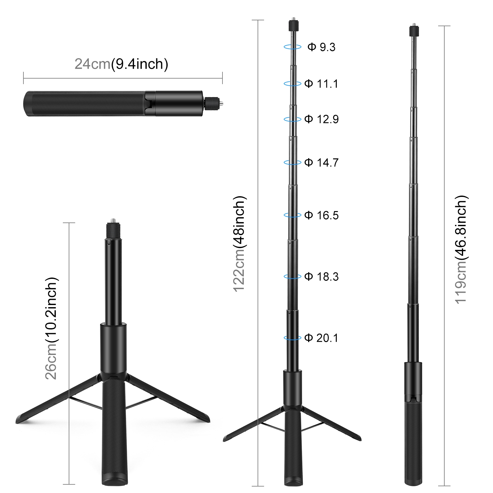 PULUZ قابل للسحب غير مرئية Sel - مراجعة Action Camera Selfie Stick Invisible وسعره