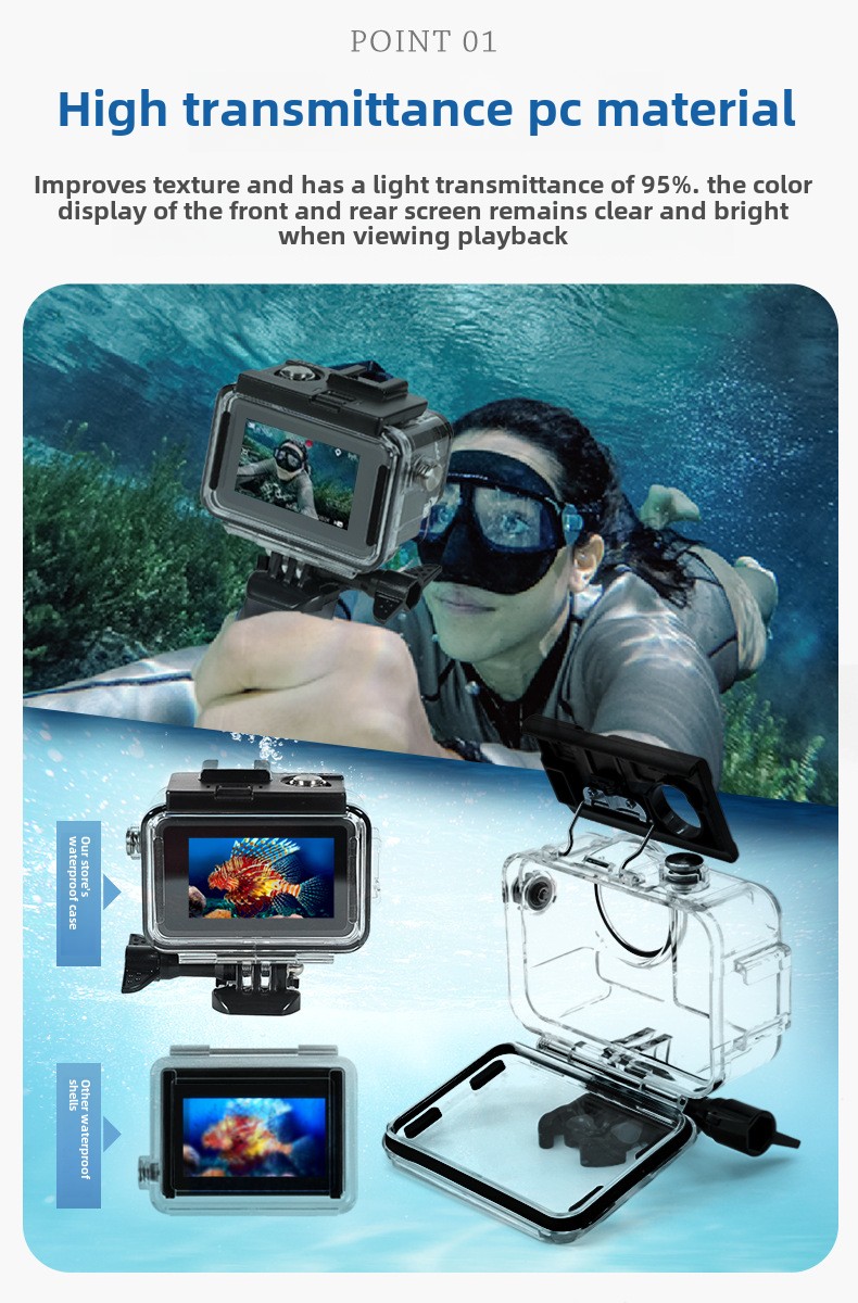حافظة مقاومة للماء للكاميرات ا - مراجعة Action Camera Diving Case Underwater 60M وسعره