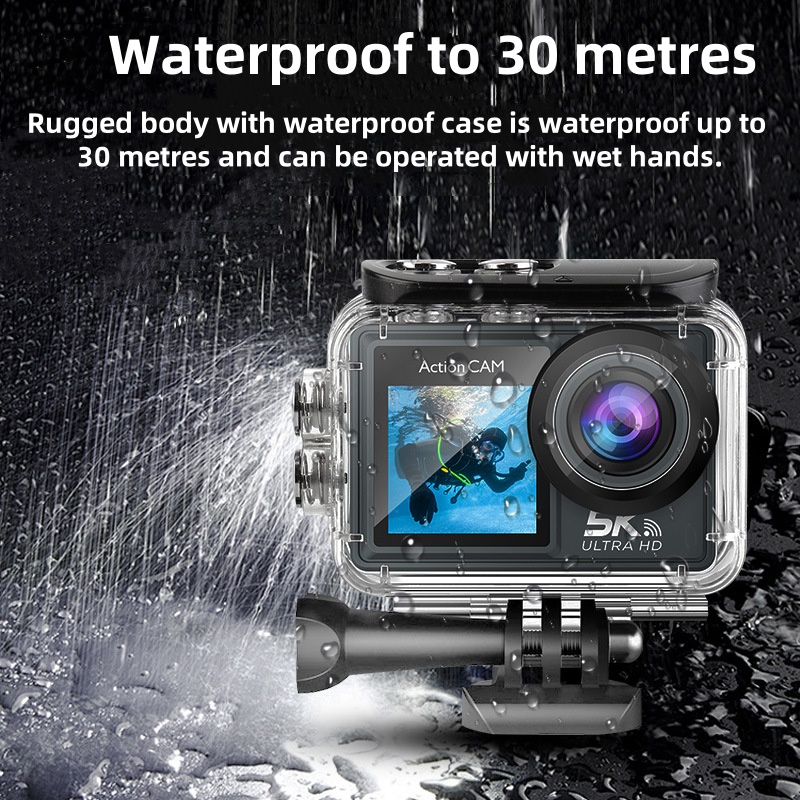 كاميرا أكشن بدقة 5K/30FPS مع ش - مراجعة Action Camera 4K 60Fps Dual Screen وسعره