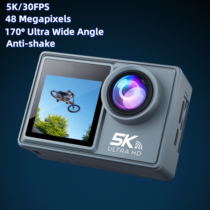 كاميرا أكشن بدقة 5K/30FPS مع ش - مراجعة Action Camera 4K 60Fps Dual Screen وسعره