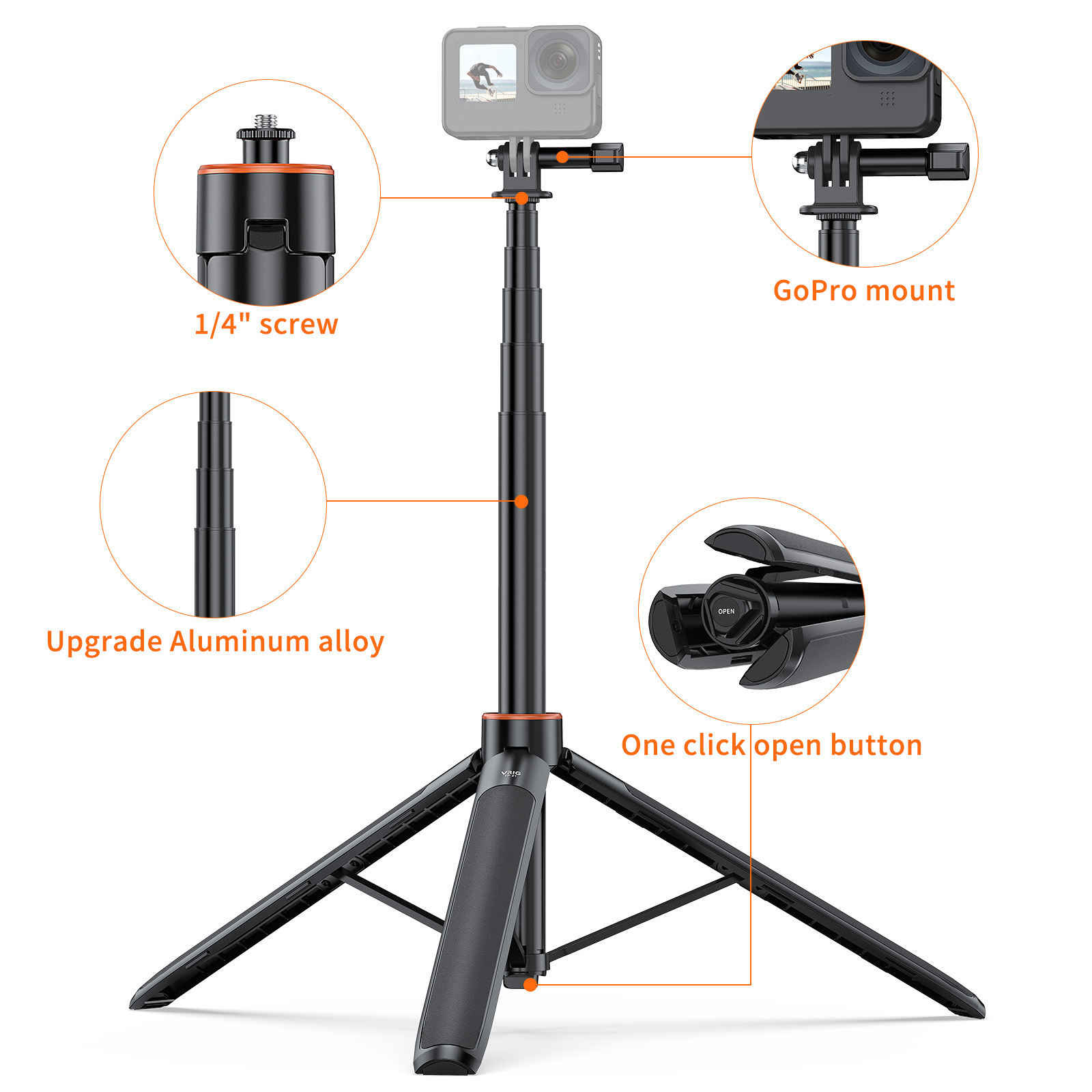 VRIG TP21: حامل ثلاثي القوائم  - مراجعة Action Camera Selfie Stick Invisible وسعره
