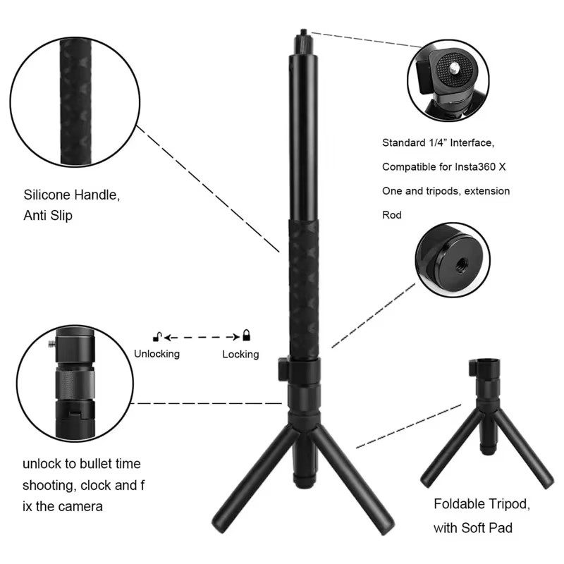 عصا سيلفي غير مرئية مع مقبض مد - مراجعة Action Camera Selfie Stick Invisible وسعره