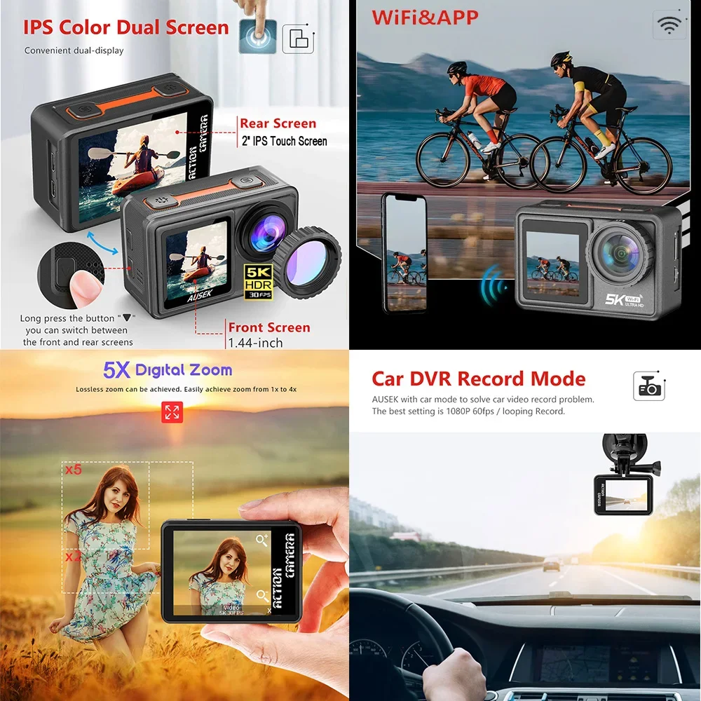 كاميرا رياضية مقاومة للماء مع  - مراجعة Action Camera 4K 60Fps Dual Screen وسعره