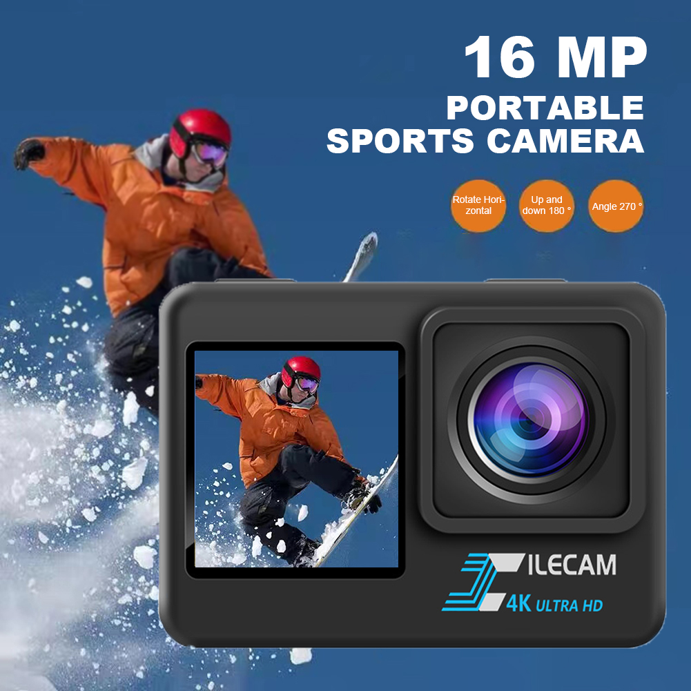UHD آؤٹ ڈور اسپورٹ کیم ڈوئل اس - مراجعة Action Camera 4K 60Fps Dual Screen وسعره