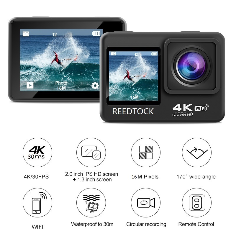 كاميرا الحركة 4K/30FPS مع شاشا - مراجعة Action Camera 4K 60Fps Dual Screen وسعره