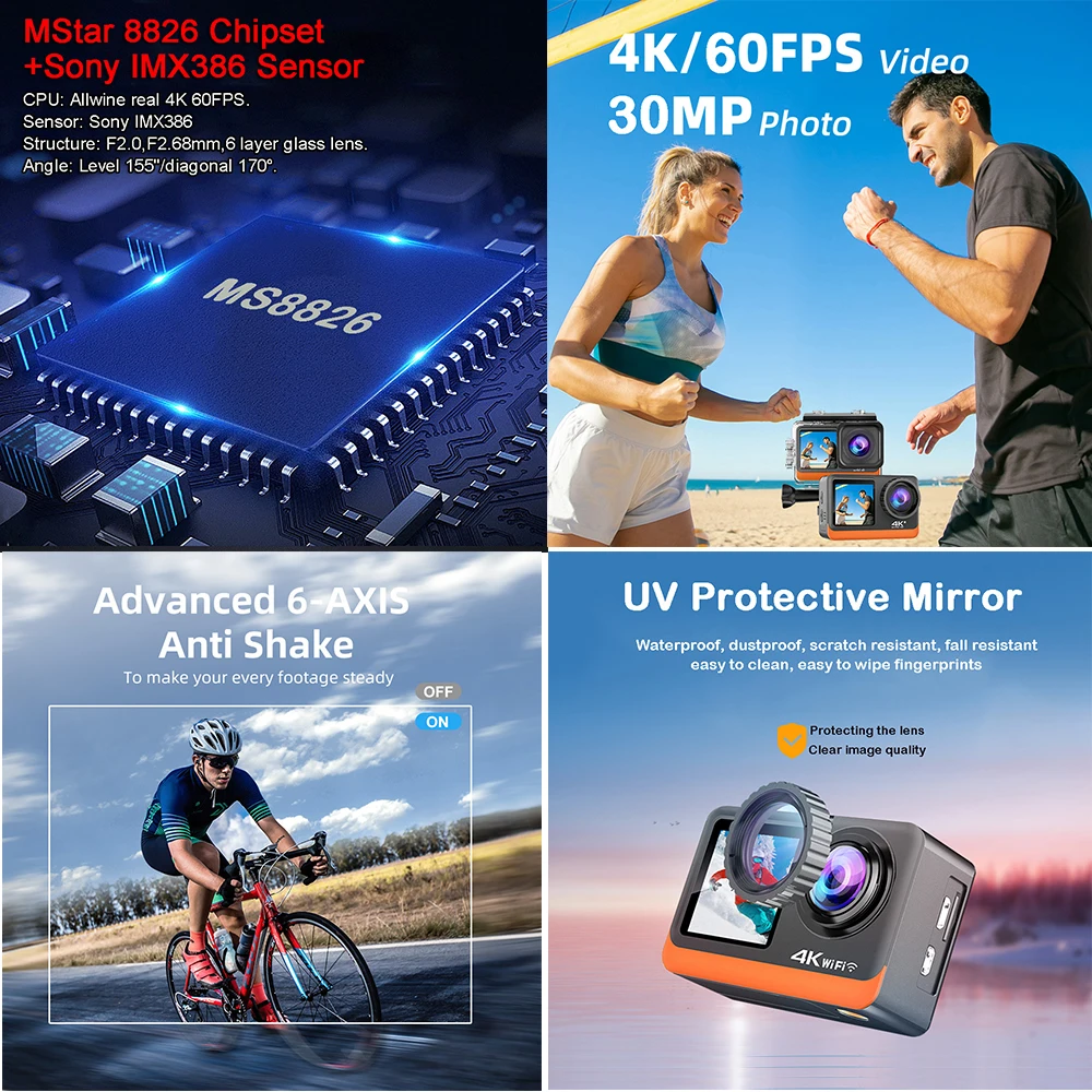 كاميرا الحركة 2 بوصة تعمل بالل - مراجعة Action Camera 4K 60Fps Dual Screen وسعره