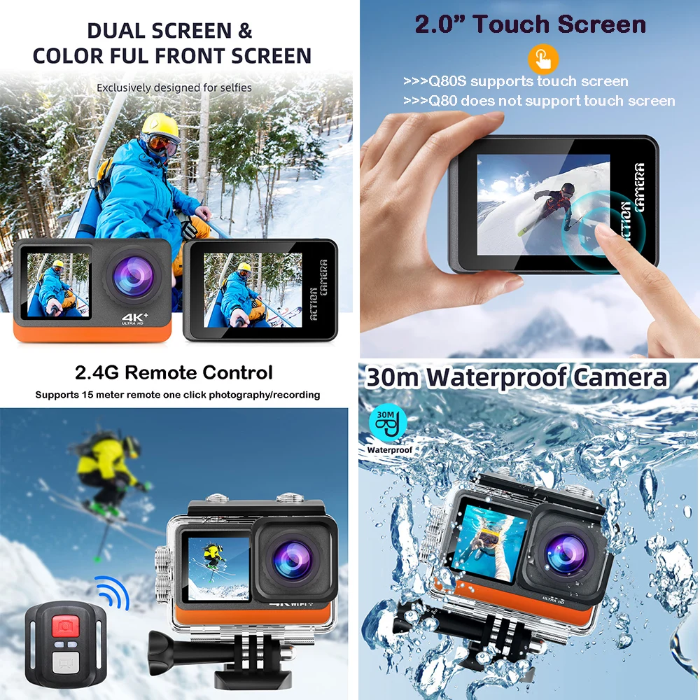 كاميرا الحركة 2 بوصة تعمل بالل - مراجعة Action Camera 4K 60Fps Dual Screen وسعره