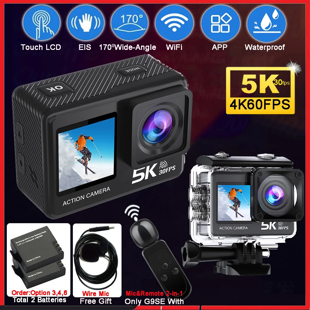 كاميرا G9SE الرياضية بدقة 5K و - مراجعة Action Camera 4K 60Fps Dual Screen وسعره