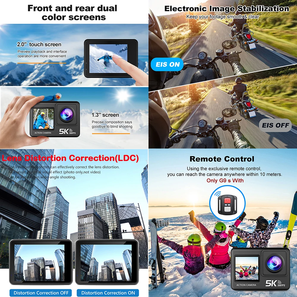 كاميرا G9SE الرياضية بدقة 5K و - مراجعة Action Camera 4K 60Fps Dual Screen وسعره